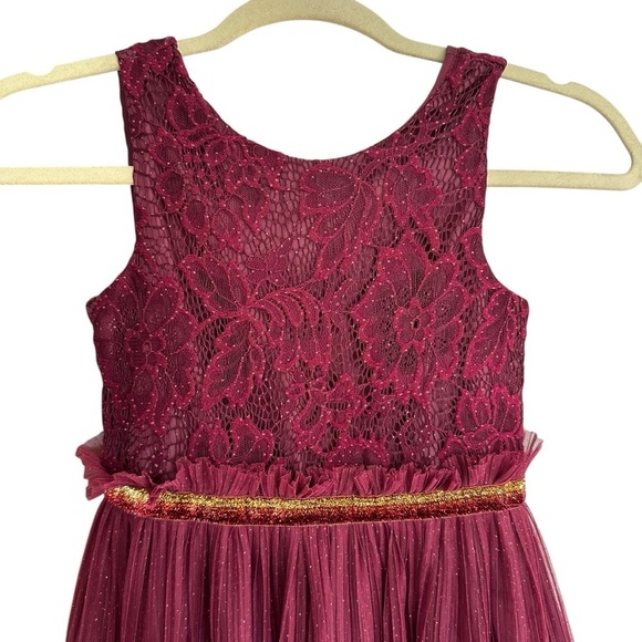 NANETTE Tulle and Lace Sparkly Burgundy Party Dress Flower Girl Princess Size 8 - Picture 2 of 14
